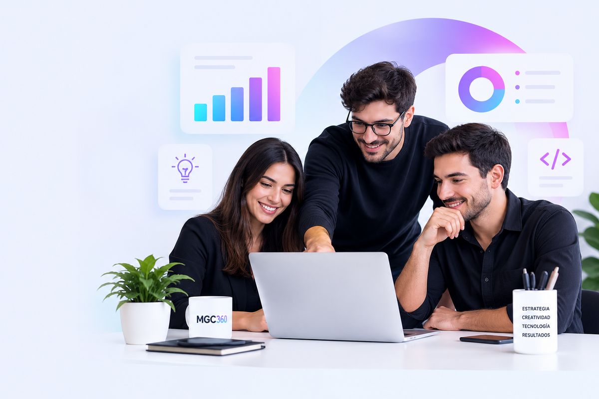 Equipo de MGC360 trabajando junto a un notebook